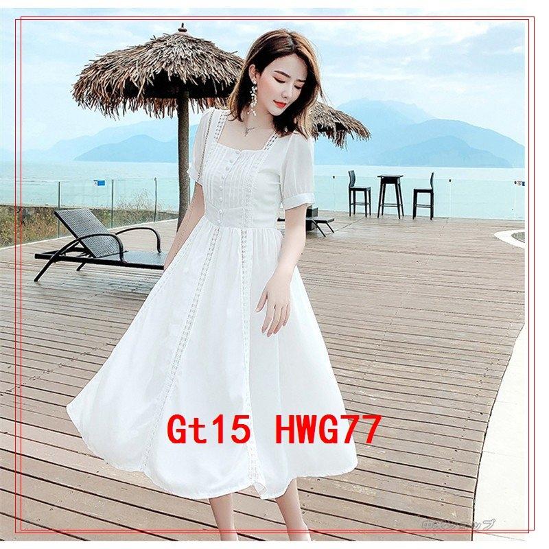 白ワンピースレディースビーチワンピース無地リゾートロングワンピースシフォンドレススクエアネック半袖森ガール海夏休み旅行 6a ヨシモンショップ 通販 Yahoo ショッピング