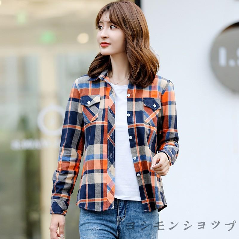 チェックシャツ レディース 長袖 ブラウス シャツ 襟付き チェック柄 秋服 レディース トップス カジュアル ベーシック 着痩せ ポケット付き チェックコート G15 Hwg 0101 ヨシモンショップ 通販 Yahoo ショッピング