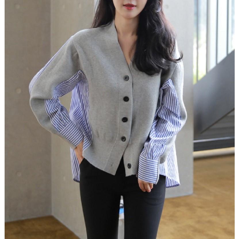 カーディガン レディース ショート丈 カーデ ニット ストライプシャツ ゆったり 羽織 体型カバー Vネック 大きいサイズ ニット秋冬 上着 長袖トップス G15 Hwg 0116 ヨシモンショップ 通販 Yahoo ショッピング