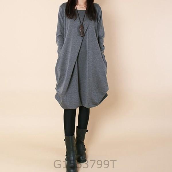 ワンピースaラインナチュラル長袖秋冬おしゃれ可愛いかわいいゆったりバルーンワンピ秋服冬服黒グレー大人カジュアルファッション G1553 Apde078 ヨシモンショップ 通販 Yahoo ショッピング