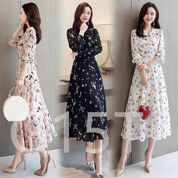 21春秋新作花柄ジョーゼットワンピースパフスリーブスカート高ウエスト長袖ロング丈ワンピースフォーマル着痩せ海旅行最適 G15t3357n ヨシモンショップ 通販 Yahoo ショッピング