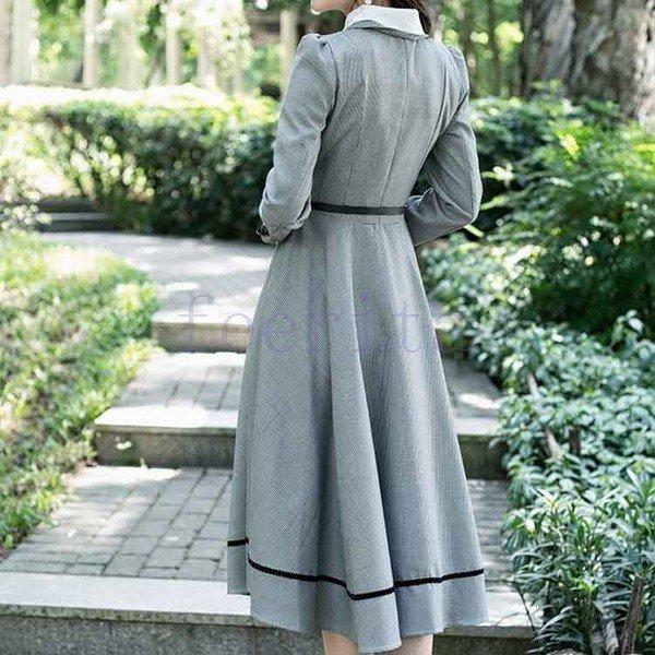 超英国のお嬢様が着ているクラシック一品 ワンピースマキシワンピースロングワンピースロングドレス千鳥格トレロマキシ長袖クラシック秋冬春 Gta7 ヨシモンショップ 通販 Yahoo ショッピング