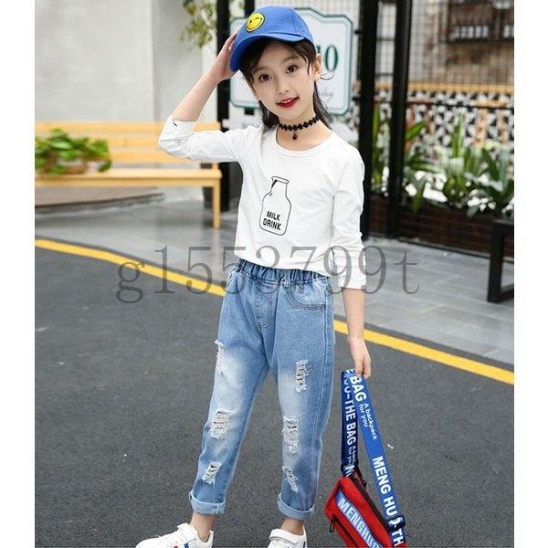 夏韓国子供服おしゃれ女の子デニムダメージジーンズシンプルパンツ子供学生レジャーデニムロングパンツジーパンジーンズキッズボトムス Gt15 7e6124af ヨシモンショップ 通販 Yahoo ショッピング