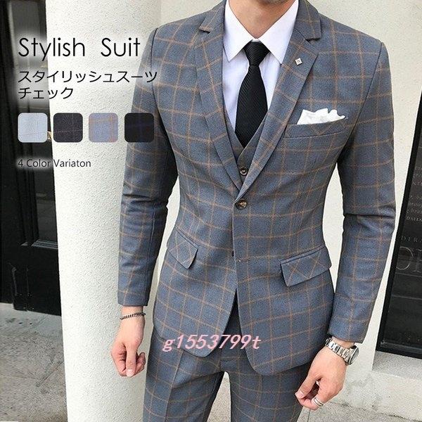 メンズスリーピーススーツチェック柄おしゃれスーツ二次会結婚式ビジネス卒業式成人式 Xiz114ab8fafe8 ヨシモンショップ 通販 Yahoo ショッピング
