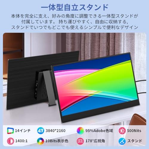 Cuview モバイルモニター 4K 14.0インチ モバイルディスプレイ 自立 UHD ポータブルモニター 光沢 95%Adobe色域 一体自立式ブ｜g2021｜02