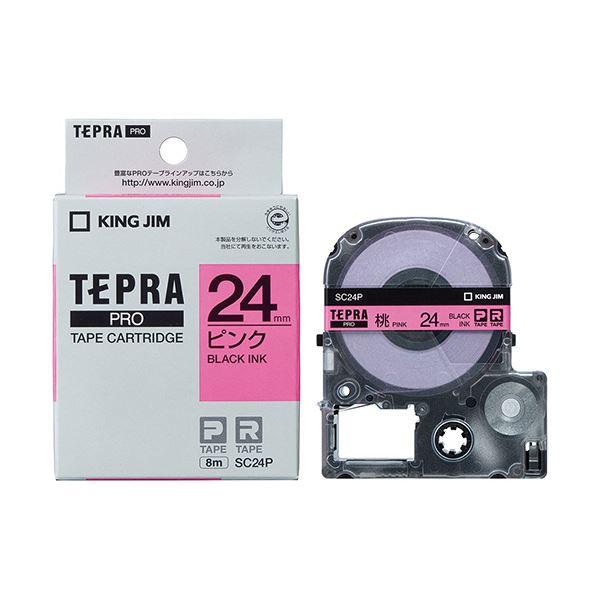 （まとめ） キングジム テプラ PRO テープカートリッジ パステル 24mm ピンク／黒文字 SC24P 1個 〔×4セット〕