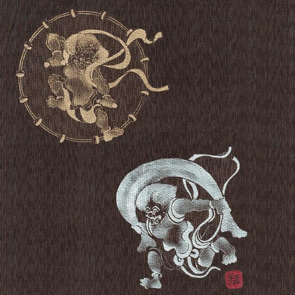 しじら織 甚平 ジンベイ キングサイズ 5L 濃茶 風神雷神の手書き絵 綿100％ 部屋着 ルームウェア 寝巻 寝間着 パジャマ 夏物_2