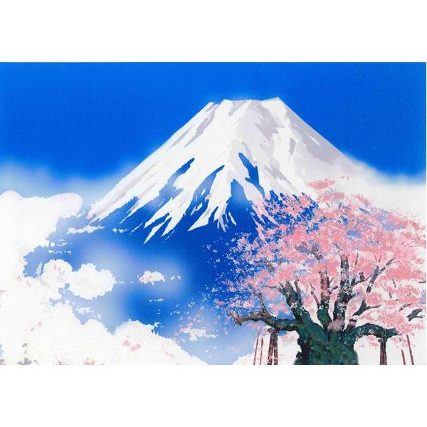 シルク版画 額付き 太子サイズ 吉岡浩太郎 吉祥 「桜白富士」 化粧箱入り 日本製_1