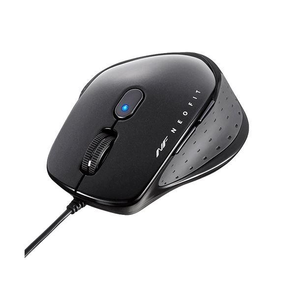 （まとめ）バッファロー 有線 BlueLED5ボタン ネオフィットマウス Mサイズ ブラック BSMBU510MBK 1個〔×3セット〕_1