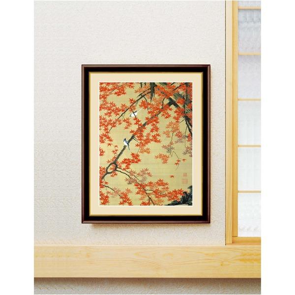 伊藤若冲 額装品 茶 〔 F6号 雪中遊禽図 〕 若冲 鳳凰 旭日 動植綵絵額 群鶏 白鳳 鶏_1