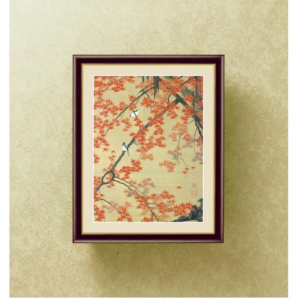 伊藤若冲 額装品 茶 〔 F6号 雪中遊禽図 〕 若冲 鳳凰 旭日 動植綵絵額 群鶏 白鳳 鶏_2