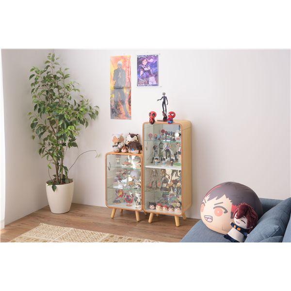 収納棚 コレクションケース 約幅36cm L 4段 ナチュラル 木製 飛散防止フィルム加工ミラー 強化ガラス コレクションシェルフ 組立式の画像