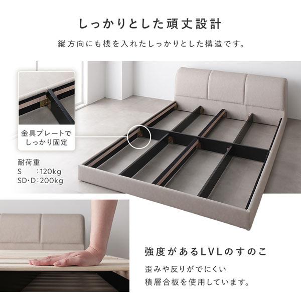 レザー調 ローベッド シングル 国産ポケットコイルマットレス付 レギュラー グレージュ 合皮 すのこ ベッド_11