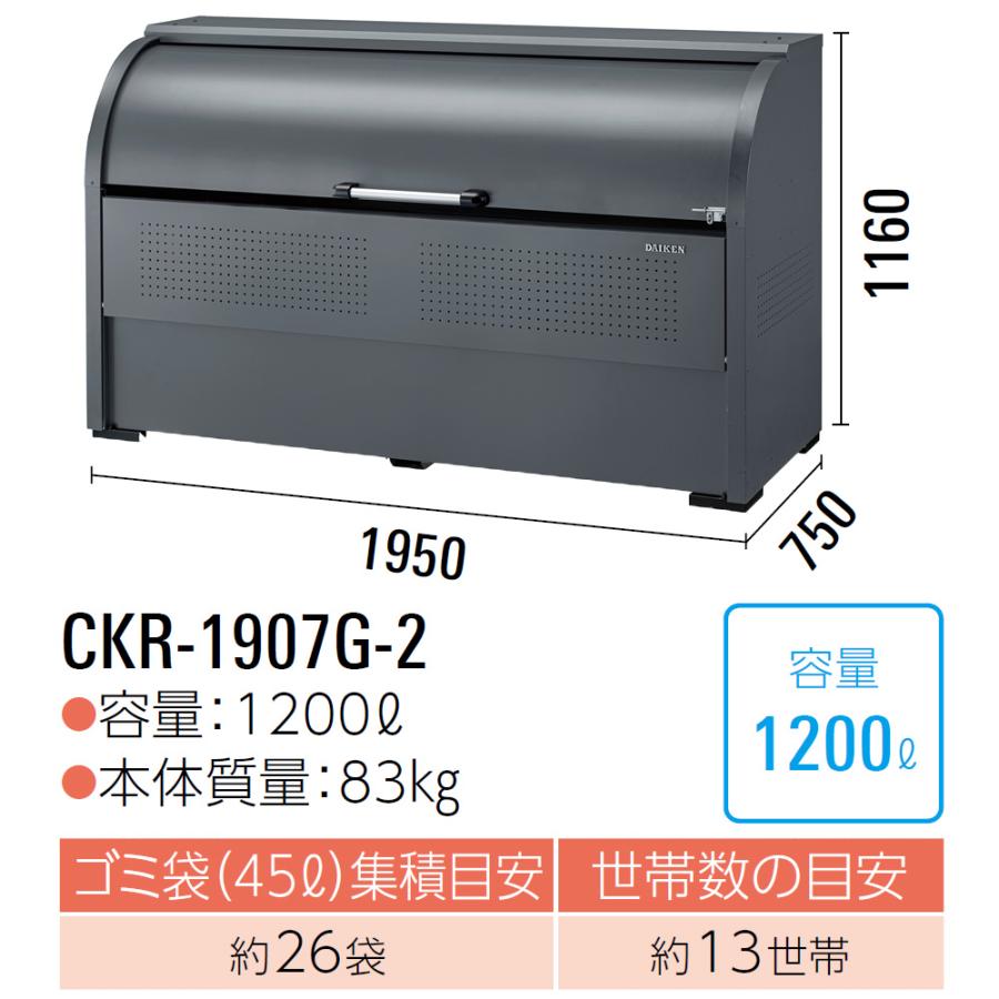 クリーンストッカー CKR-1907G-2 ゴミ収集庫 CKR G-2型 組立式 業務用 グレー ゴミ収集庫 ステンレス ゴミ置場 ゴミステーション DAIKEN ダイケン
