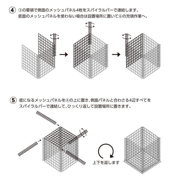 【個人直送可】【1台】 NITTOSEKKO 蛇篭 ガビオン ガビオーネ ネロ 1200×900×300mm 栗石 蛇籠 ボックス 組み立て備品付 石は別売の画像