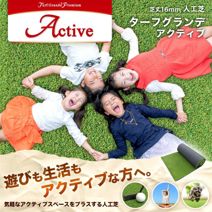 人工芝 ロール 2m×10m 芝丈 16mm パイル 20平米 芝生 マット リアル  高級 ターフグランデ(R) アクティブ 2m -法人限定(条件付き個人可)の画像