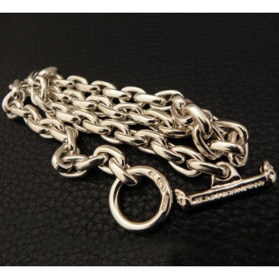 Half Small Oval Chain & Half T-bar Necklace (Platinum Finish) [N-151]_10