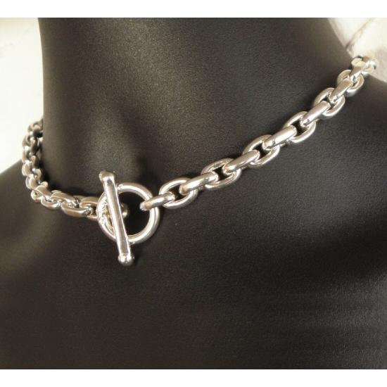 Half Small Oval Chain & Half T-bar Necklace (Platinum Finish) [N-151]_11
