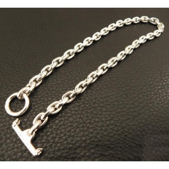Half Small Oval Chain & Half T-bar Necklace (Platinum Finish) [N-151]_2