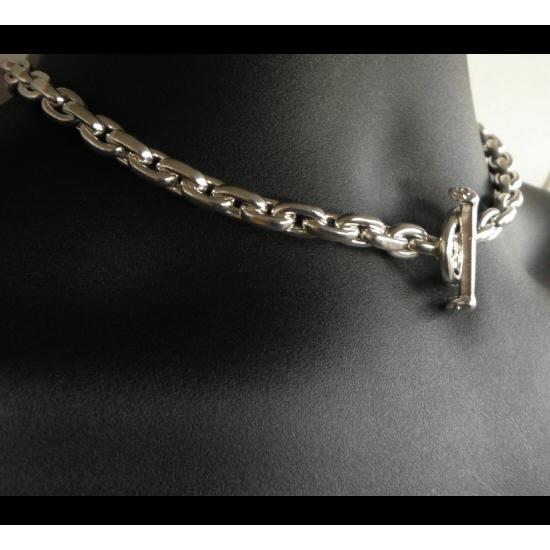 Half Small Oval Chain & Half T-bar Necklace (Platinum Finish) [N-151]_5