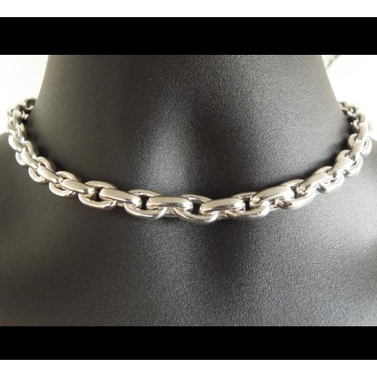 Half Small Oval Chain & Half T-bar Necklace (Platinum Finish) [N-151]_7