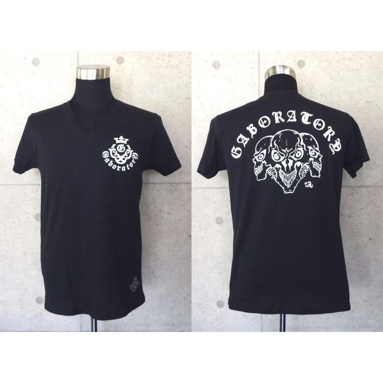 Gaboratory（ガボラトリー） Triple skull V-neck T-shirt [Black 