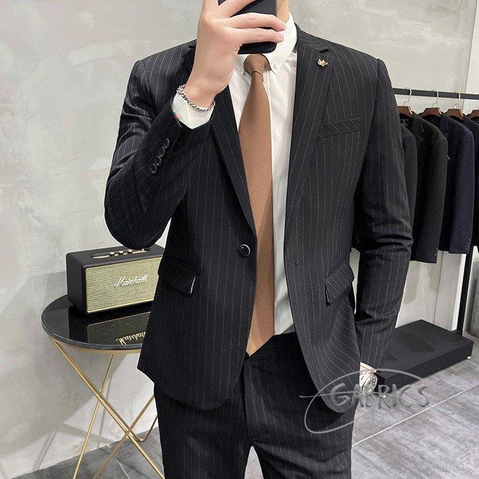 69円 開催中 2点 セットアップ ストライプ柄スーツ リクルートスーツ 春 夏 ビジネススーツ メンズスーツ 冬 ノータックスラックス カジュアル スーツ