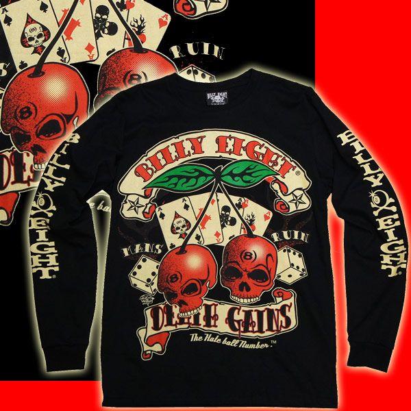 M】【L】ビリー・エイト、スカルTシャツ 【チェリースカル】(長袖T