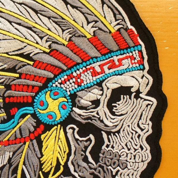 大きな刺繍アイロンワッペン アップリケ パッチ【インディアン・スカル  