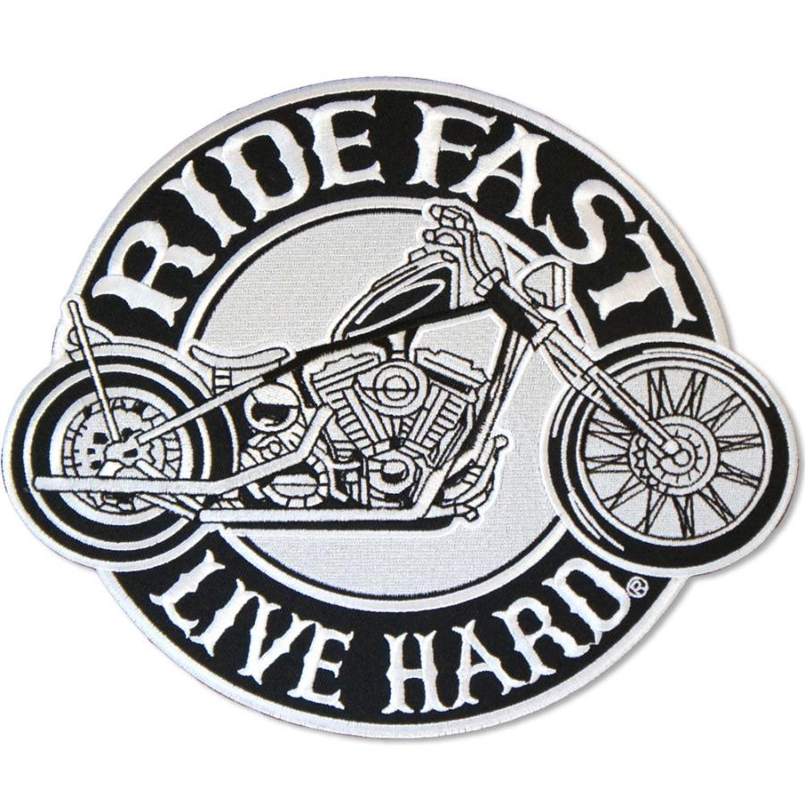 大きな刺繍アイロンワッペン パッチ【RIDE FAST LIVE HARD/速く走る
