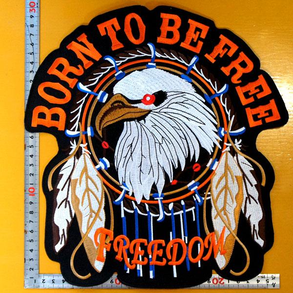 大きいワッペン 刺繍アイロンワッペン【BORN TO BE FREE 自由に