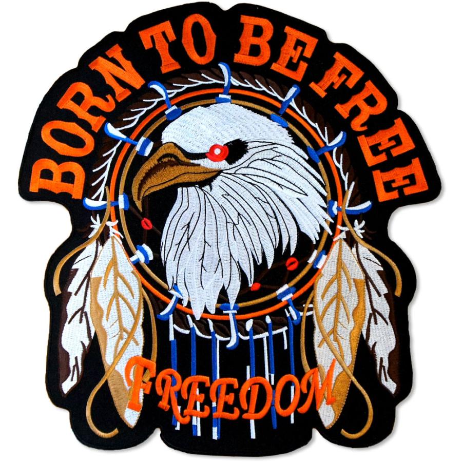 大きいワッペン 刺繍アイロンワッペン【BORN TO BE FREE 自由に