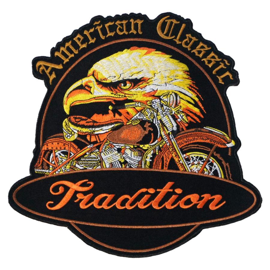 大きいワッペン 刺繍 アイロンワッペン【アメリカンクラシック トラディション】タテ24cm ヨコ24.5cm ハーレー サイドバルブ イーグル |  | 02