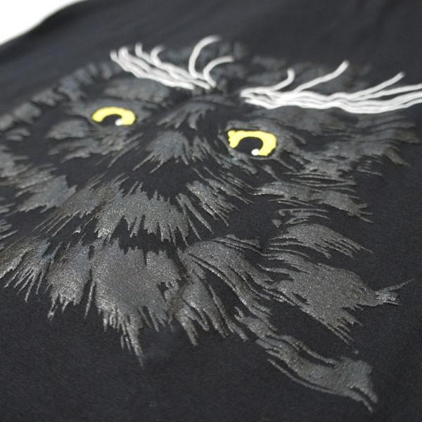 S/M/L/XL】発泡プリント Tシャツ 暗闇の黒猫 半袖 メンズ レディース