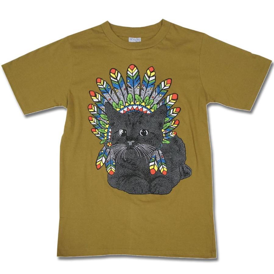 S/M/L/XL】発泡プリント tシャツ インディアン キャット 半袖 綿 100