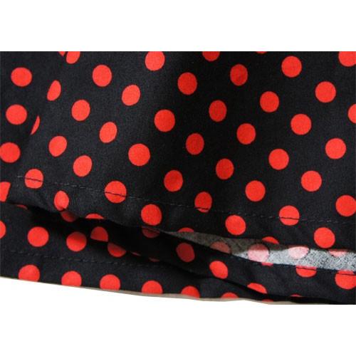 ロカビリー・ワンピース パネルライン（水玉）赤黒 ひざ丈/ロック