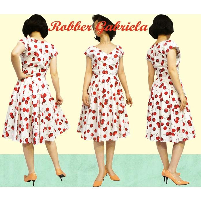 ロカビリー ワンピース チェリー カシュクール風 白 ロックンロール クラシック レトロ オールディーズ ビンテージ 衣装 360度 フレア サーキュラー Onepice ロバーガブリエラ 通販 Yahoo ショッピング