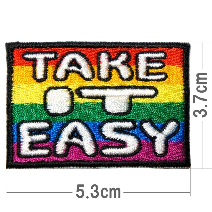 刺繍 アイロン ワッペン Take It Easy 気楽に行こう じゃあ またね レインボー 虹色 アイロン接着 英語 文字 長方形 カラフル Paches ロバーガブリエラ 通販 Yahoo ショッピング