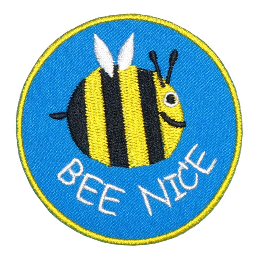 刺繍アイロンワッペン【BEE NICE/みつばちナイス】直径6.8cm ハチ 蜂