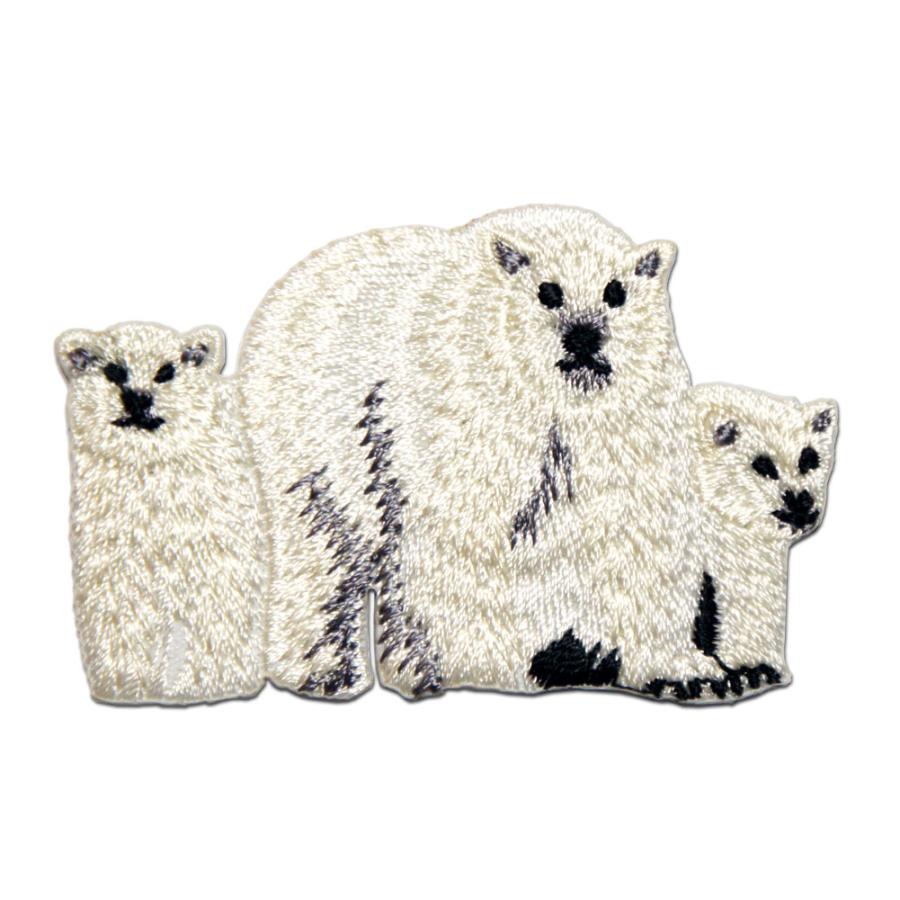 刺繍 アイロン ワッペン【白クマの親子】4.2cmx6.3cm 白熊 シロクマ