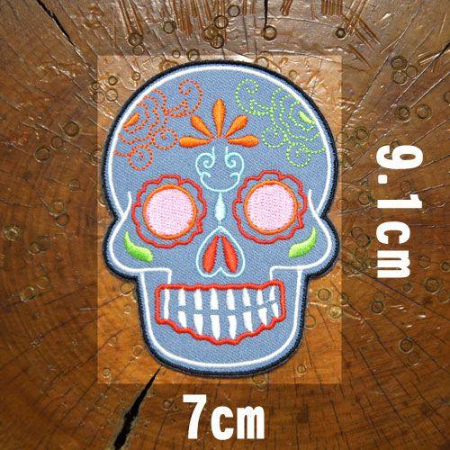 全4色]刺繍アイロンワッペン【メキシカンスカル】スカル ドクロ