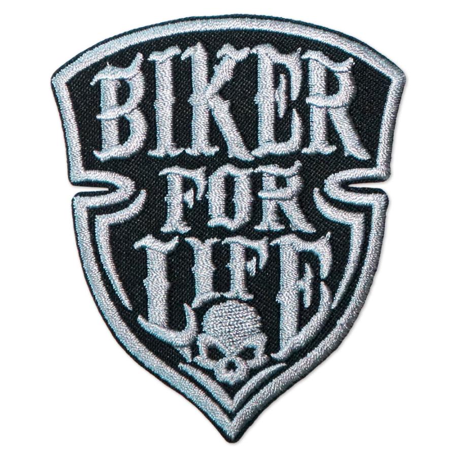 刺繍 アイロン ワッペン【BIKER FOR LIFE/バイカーの人生】タテ