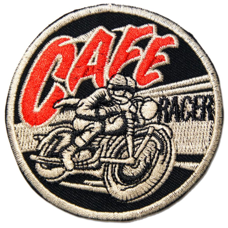 刺繍アイロン バイカーワッペン【CAFE RACER/カフェレーサー】丸