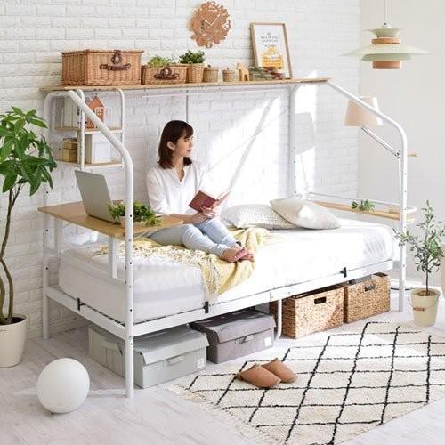 デスク付き ベッド システムベッド シングルベッド 宮付 棚付き コンセント 収納 パイプベッド シングル 多機能 メッシュ 下収納 棚 ベッドフレーム ロータイプ アテックス ATEX 快眠マット SOYOハーフ AX-BSA608Hbl ブルー IQ1996727584(19880円)