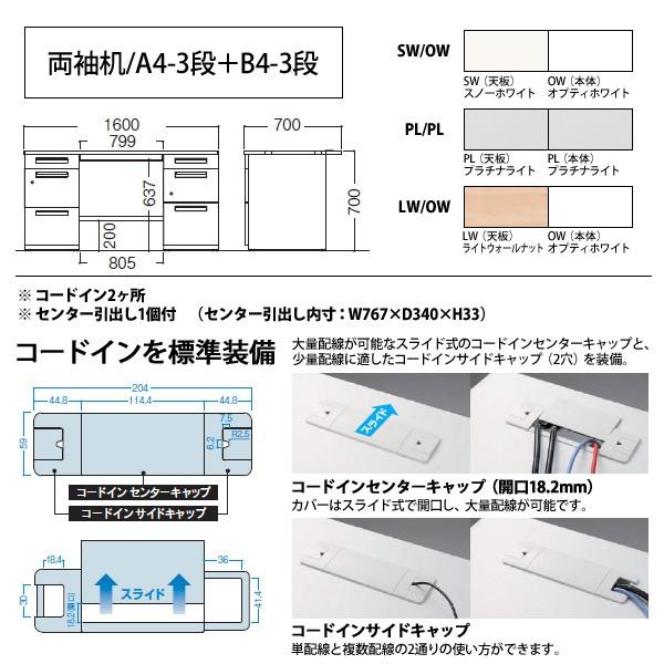 事務机 オフィスデスク 組立付き 完成品 両袖机 A4-3段＋B4-3段タイプ DUP7-167-A3-B3 W160×D70×H70cm 会社 事務所 オフィス 工場 施設の画像