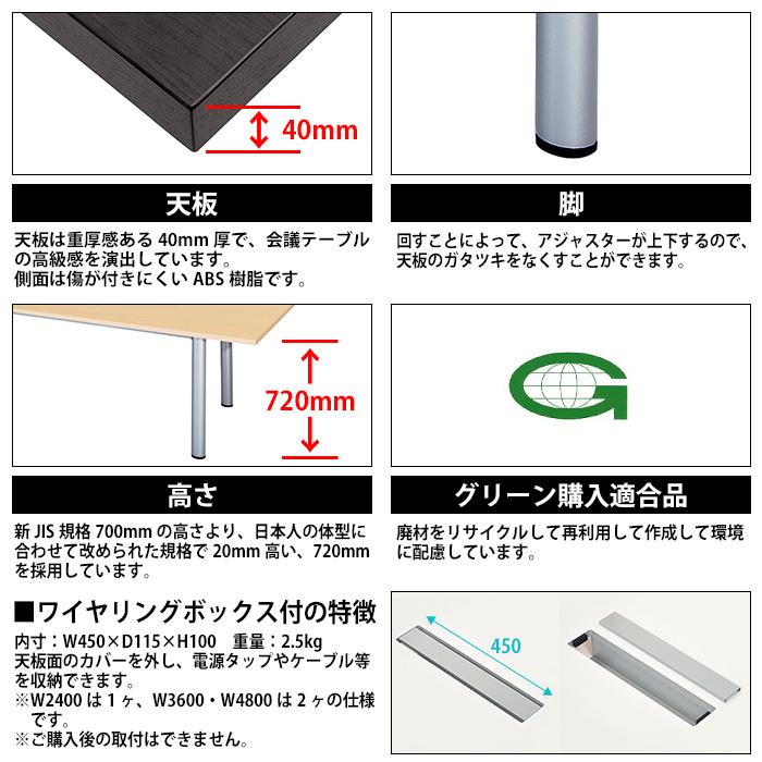 会議用テーブル LSD-2412RW 幅2400x奥行1200x高さ720mm オフィステーブル ミーティングテーブル 楕円型 配線ボックス付 会議室 長机 長テーブルの画像