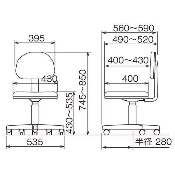 ナカバヤシ オフィスチェア・書斎用椅子 RZC-N02 幅535×奥行560〜590×高さ745〜850mm 送料無料(北海道 沖縄 離島を除く)の画像