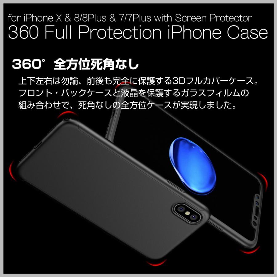 iPhone用 360度 全面保護 ケース 薄型 フルカバー 保護ガラス