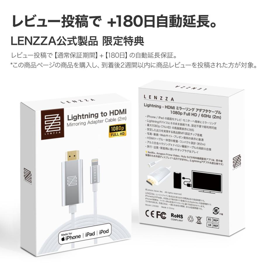 LENZZA レンツァ Apple MFi認証 Lightning - HDMI ミラーリング
