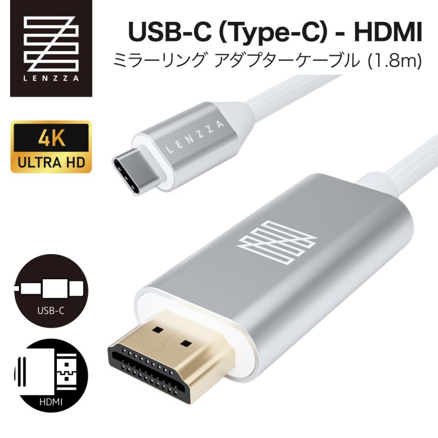 Type-C ミラーリングアダプター LENZZA レンツァ USB-C - HDMI ミラーリング アダプターケーブル (1.8m